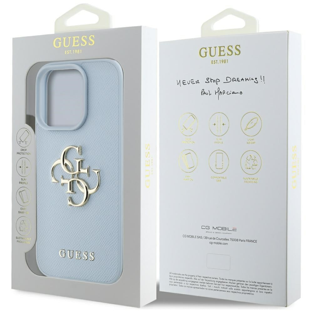 Калъф за Apple iPhone 16 Pro Max, Guess, Grained Big 4G Logo Small Classic Logo, Син