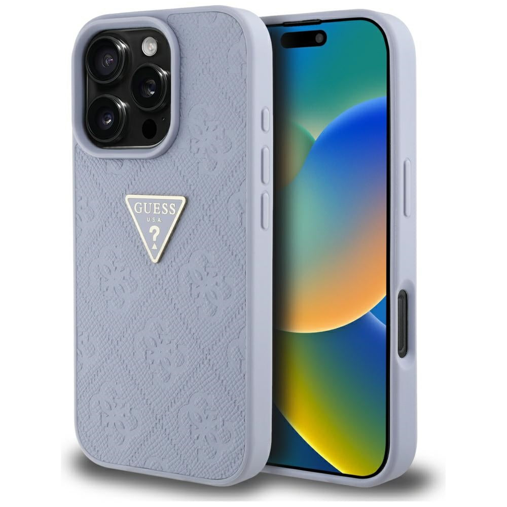 Калъф за Apple iPhone 16 Pro Max, Guess, Hot Stamp 4G Pattern Triangle Logo, Светло лилав