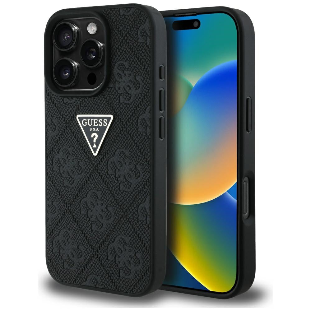 Калъф за Apple iPhone 16 Pro Max, Guess, Hot Stamp 4G Pattern Triangle Logo, Черен