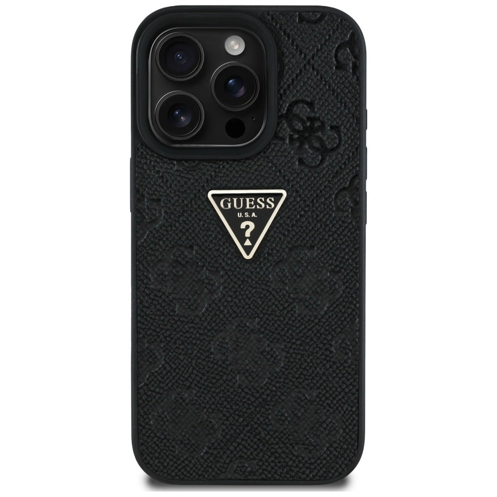 Калъф за Apple iPhone 16 Pro Max, Guess, Hot Stamp 4G Pattern Triangle Logo, Черен
