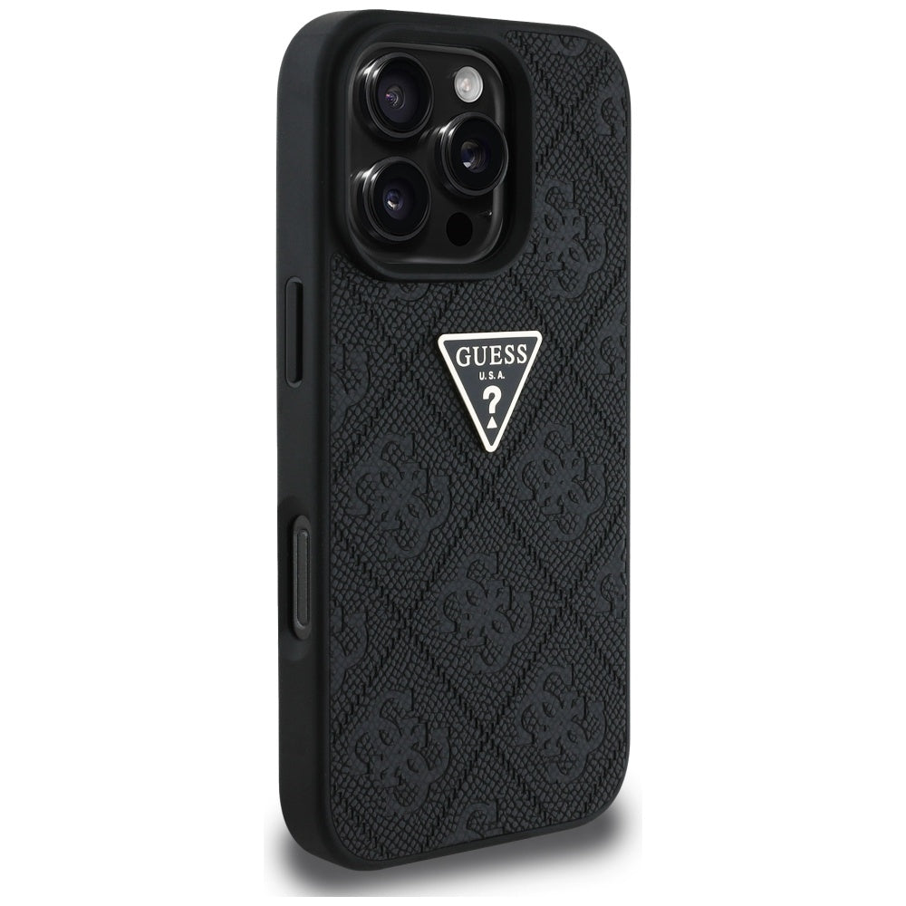 Калъф за Apple iPhone 16 Pro Max, Guess, Hot Stamp 4G Pattern Triangle Logo, Черен