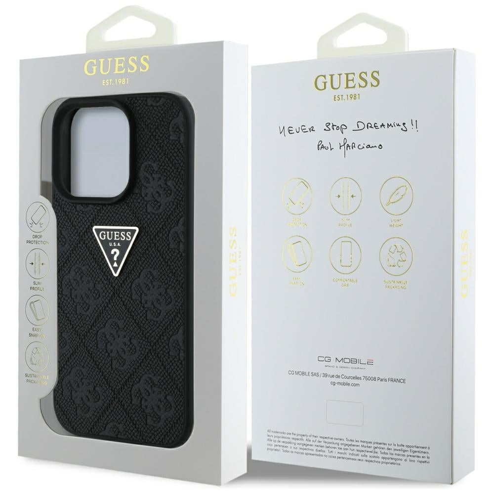 Калъф за Apple iPhone 16 Pro Max, Guess, Hot Stamp 4G Pattern Triangle Logo, Черен