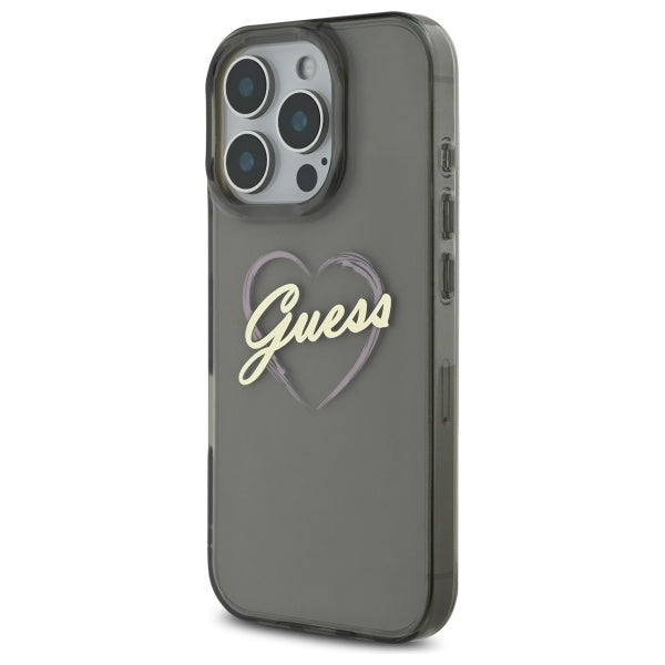Калъф за Apple iPhone 16 Pro Max, Guess, IML Heart, Черен