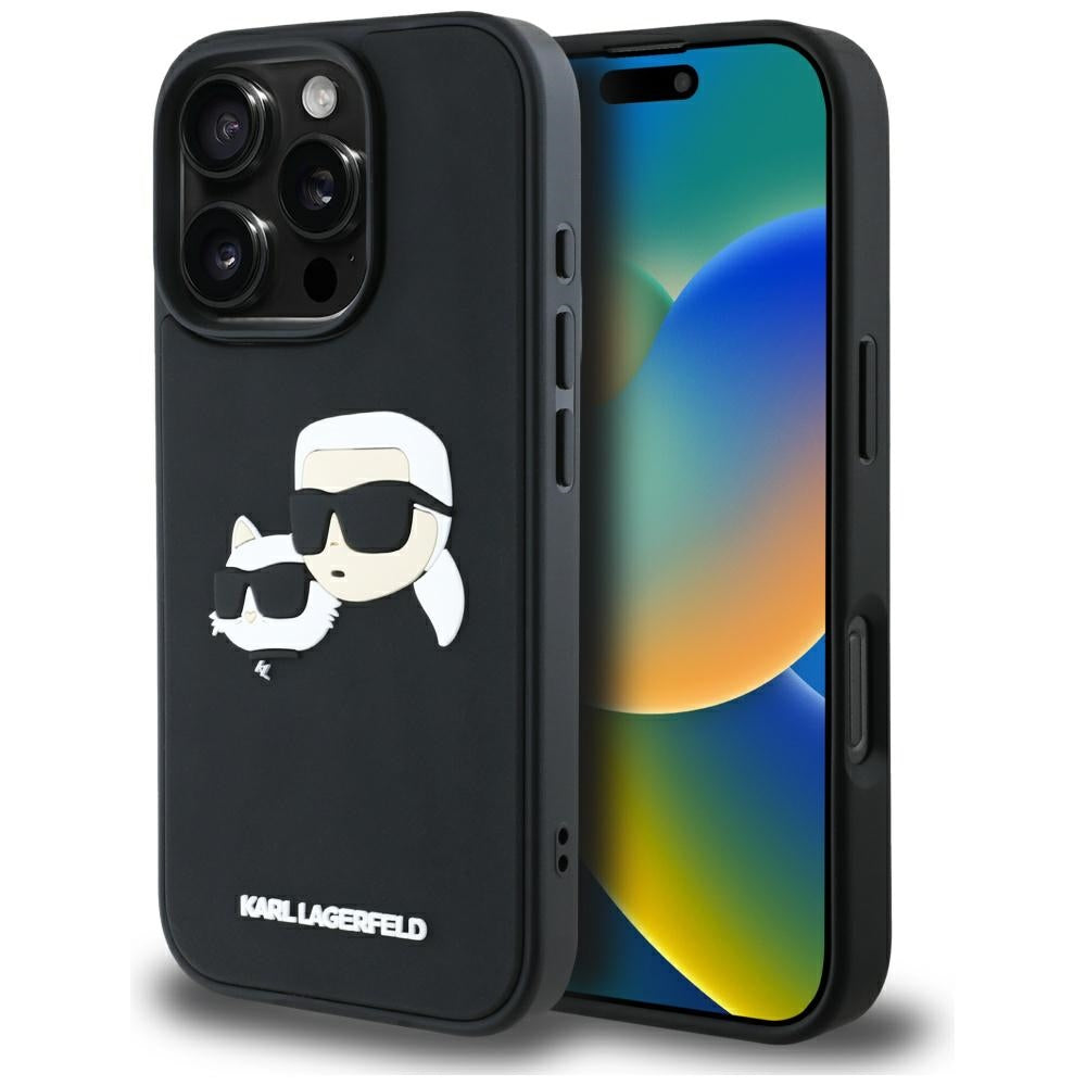 Калъф за Apple iPhone 16 Pro Max, Karl Lagerfeld, 3D Rubber Karl & Choupette, Черен