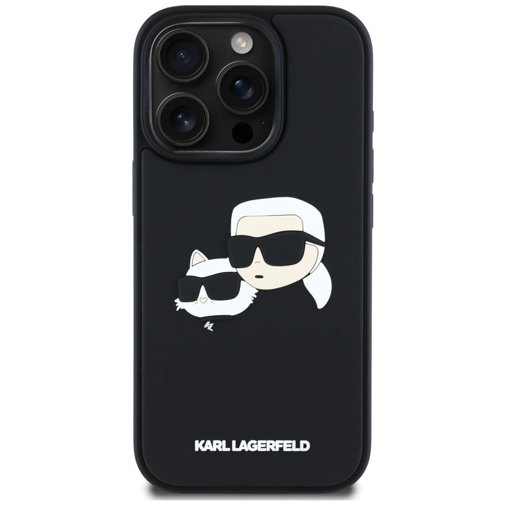 Калъф за Apple iPhone 16 Pro Max, Karl Lagerfeld, 3D Rubber Karl & Choupette, Черен