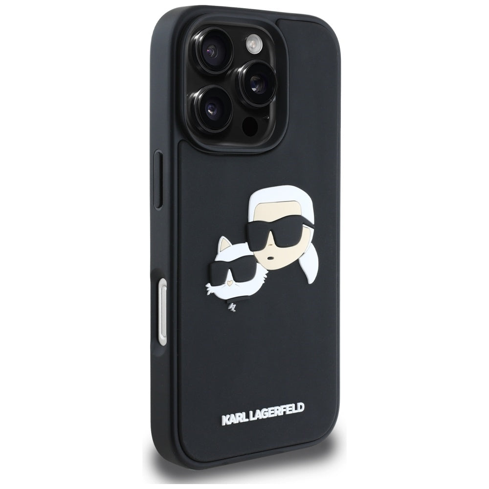 Калъф за Apple iPhone 16 Pro Max, Karl Lagerfeld, 3D Rubber Karl & Choupette, Черен