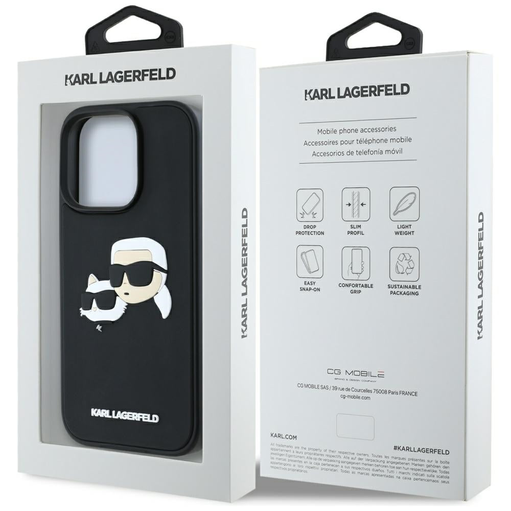 Калъф за Apple iPhone 16 Pro Max, Karl Lagerfeld, 3D Rubber Karl & Choupette, Черен