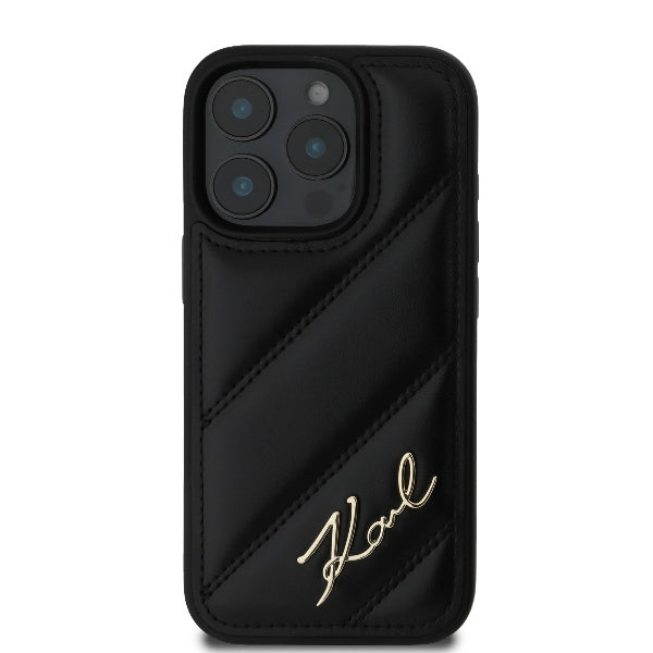 Калъф за Apple iPhone 16 Pro Max, Karl Lagerfeld, Diagonal Quilted Script, Черен