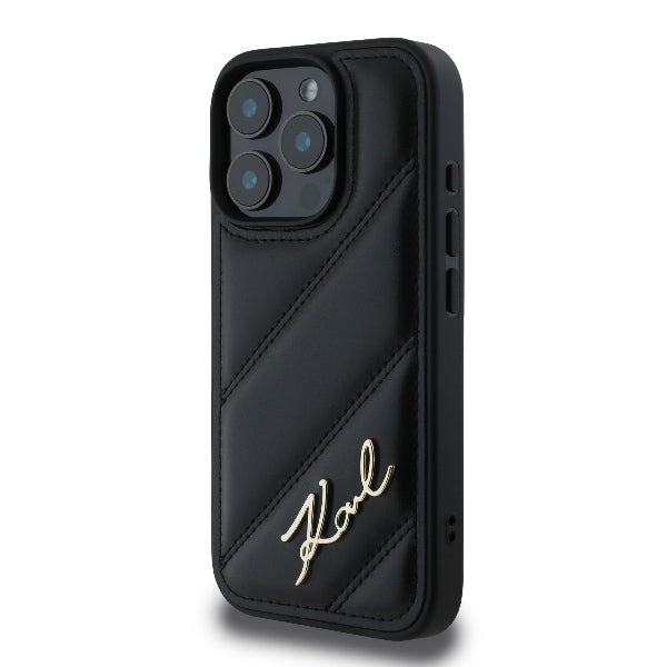 Калъф за Apple iPhone 16 Pro Max, Karl Lagerfeld, Diagonal Quilted Script, Черен