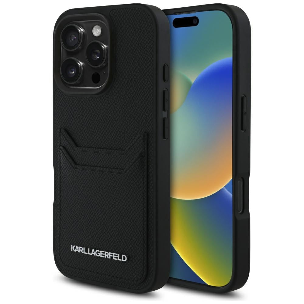 Калъф за Apple iPhone 16 Pro Max, Karl Lagerfeld, Grained Cardslots, Черен