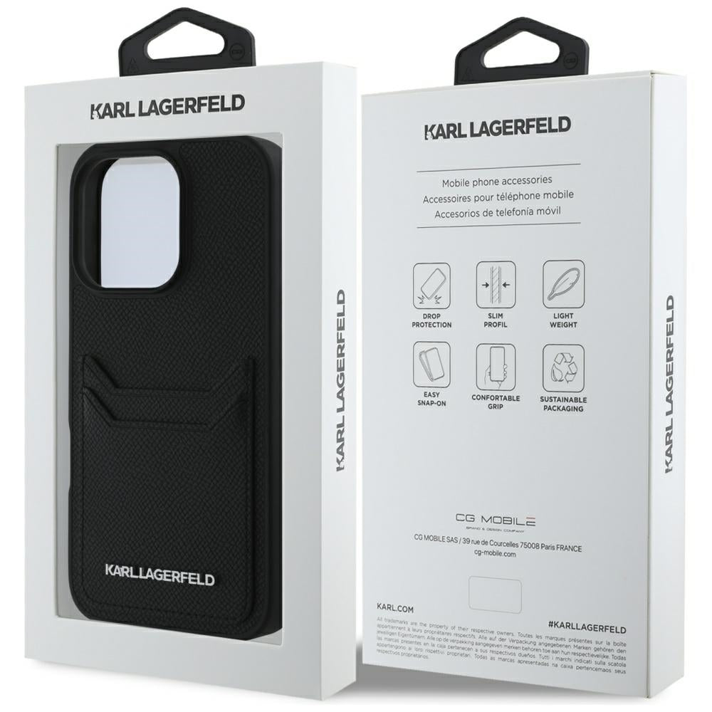 Калъф за Apple iPhone 16 Pro Max, Karl Lagerfeld, Grained Cardslots, Черен