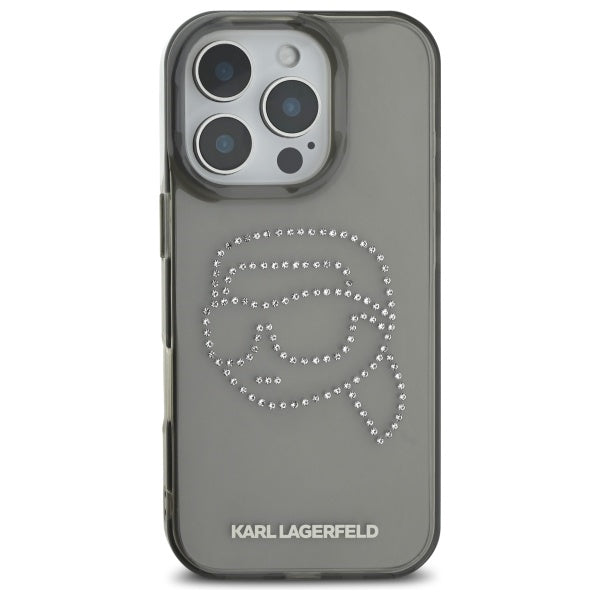 Калъф за Apple iPhone 16 Pro Max, Karl Lagerfeld, IML Rhinestones Karl's Head, Черен