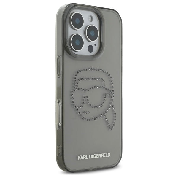 Калъф за Apple iPhone 16 Pro Max, Karl Lagerfeld, IML Rhinestones Karl's Head, Черен