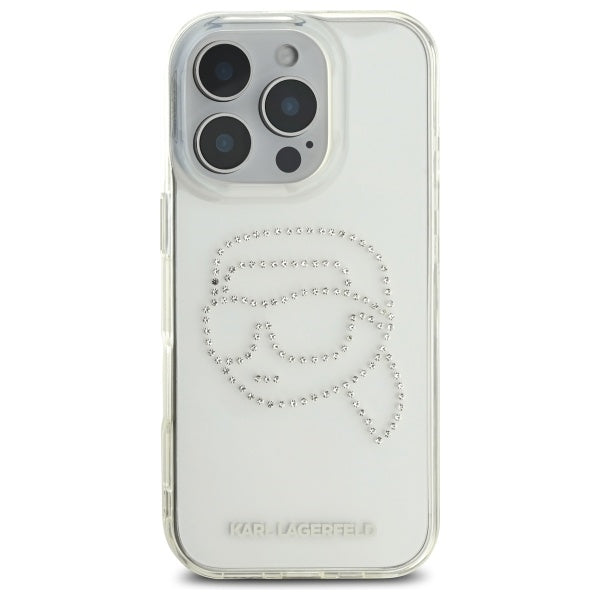 Калъф за Apple iPhone 16 Pro Max, Karl Lagerfeld, IML Rhinestones Karl's Head, Прозрачен