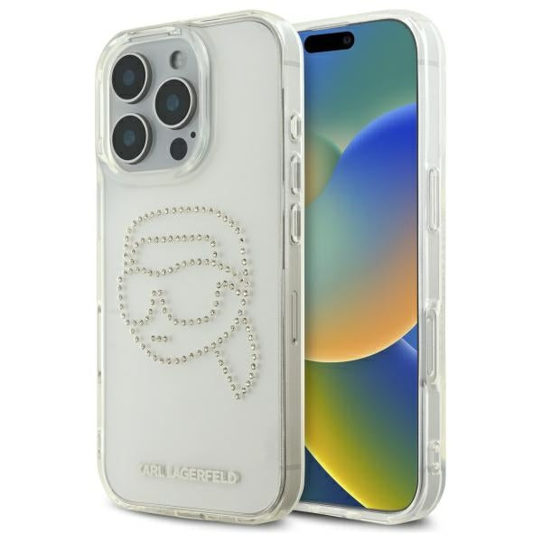 Калъф за Apple iPhone 16 Pro Max, Karl Lagerfeld, IML Rhinestones Karl's Head, Прозрачен