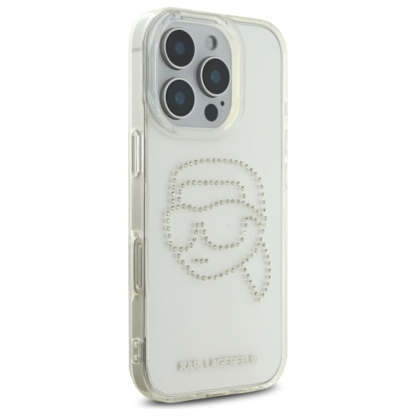 Калъф за Apple iPhone 16 Pro Max, Karl Lagerfeld, IML Rhinestones Karl's Head, Прозрачен