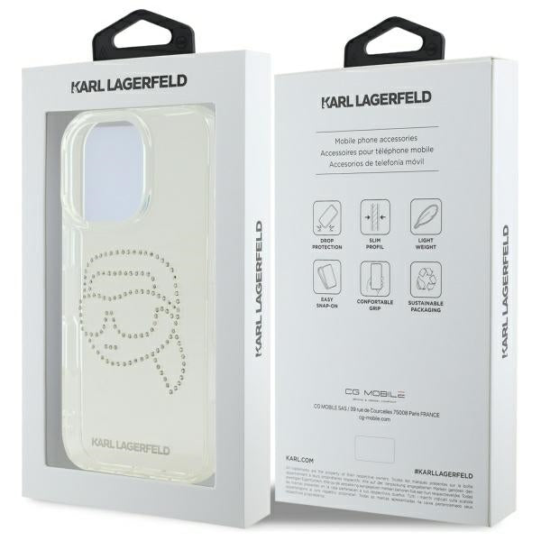 Калъф за Apple iPhone 16 Pro Max, Karl Lagerfeld, IML Rhinestones Karl's Head, Прозрачен