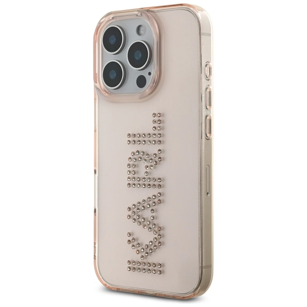 Калъф за Apple iPhone 16 Pro Max, Karl Lagerfeld, IML Rhinestones Pink Logo, Розов