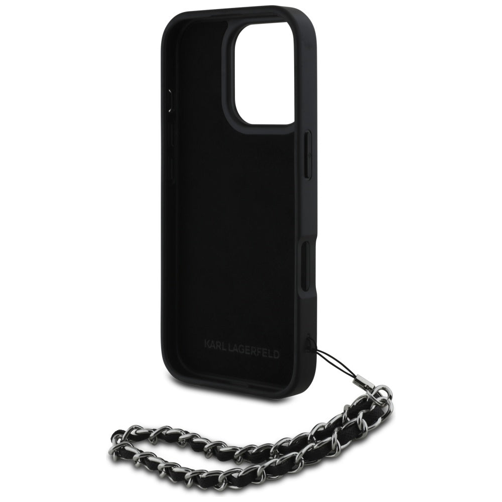 Калъф за Apple iPhone 16 Pro Max, Karl Lagerfeld, Saffiano Crystals & Charm, Черен