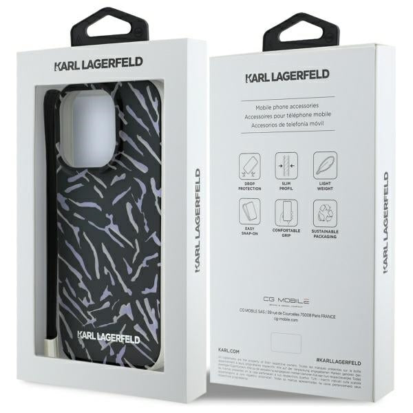 Калъф за Apple iPhone 16 Pro Max, Karl Lagerfeld, Zebra with Cord Strap, Лилав