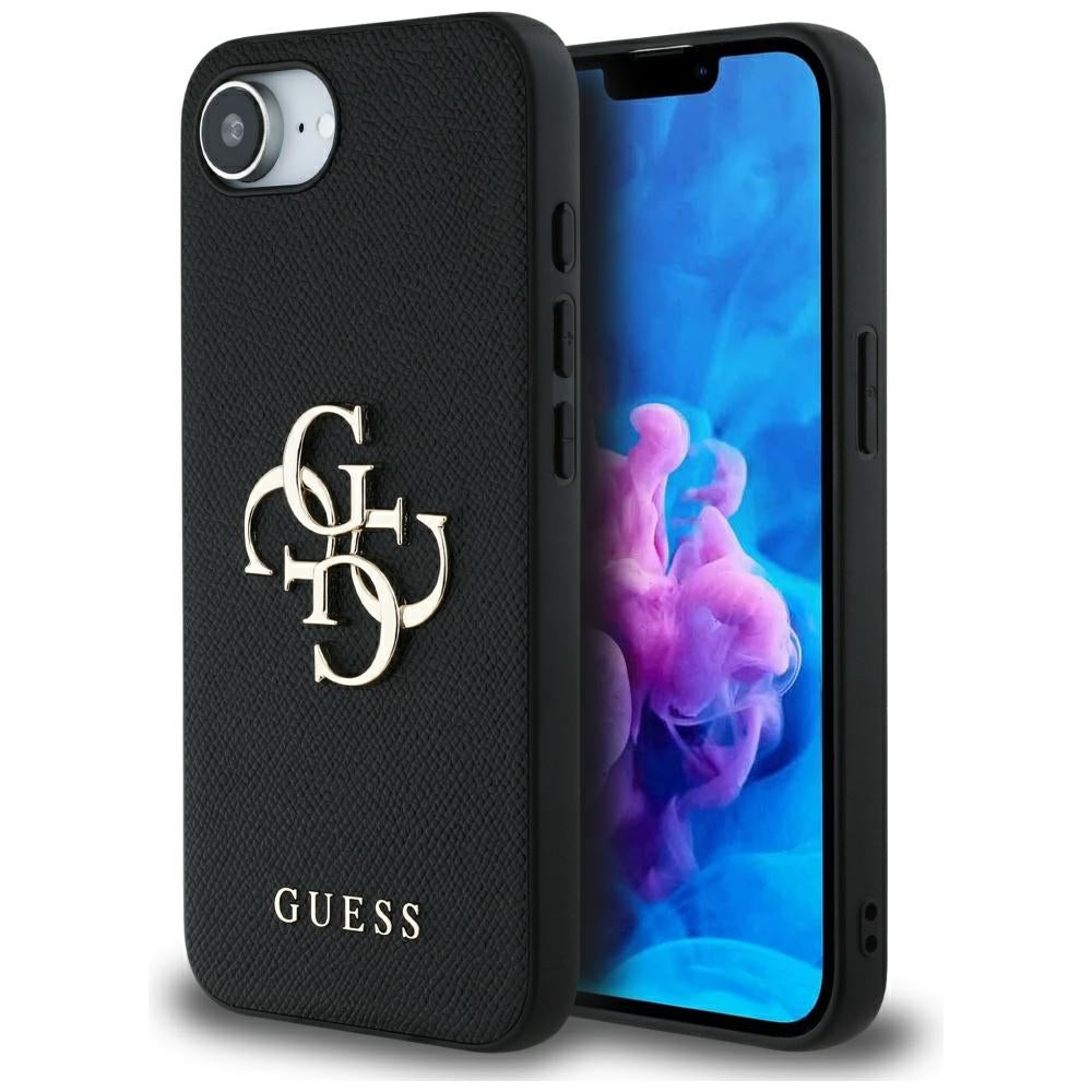 Калъф за Apple iPhone 17e / 16e, Guess, 4G Grained Big and Classic Logo, Черен