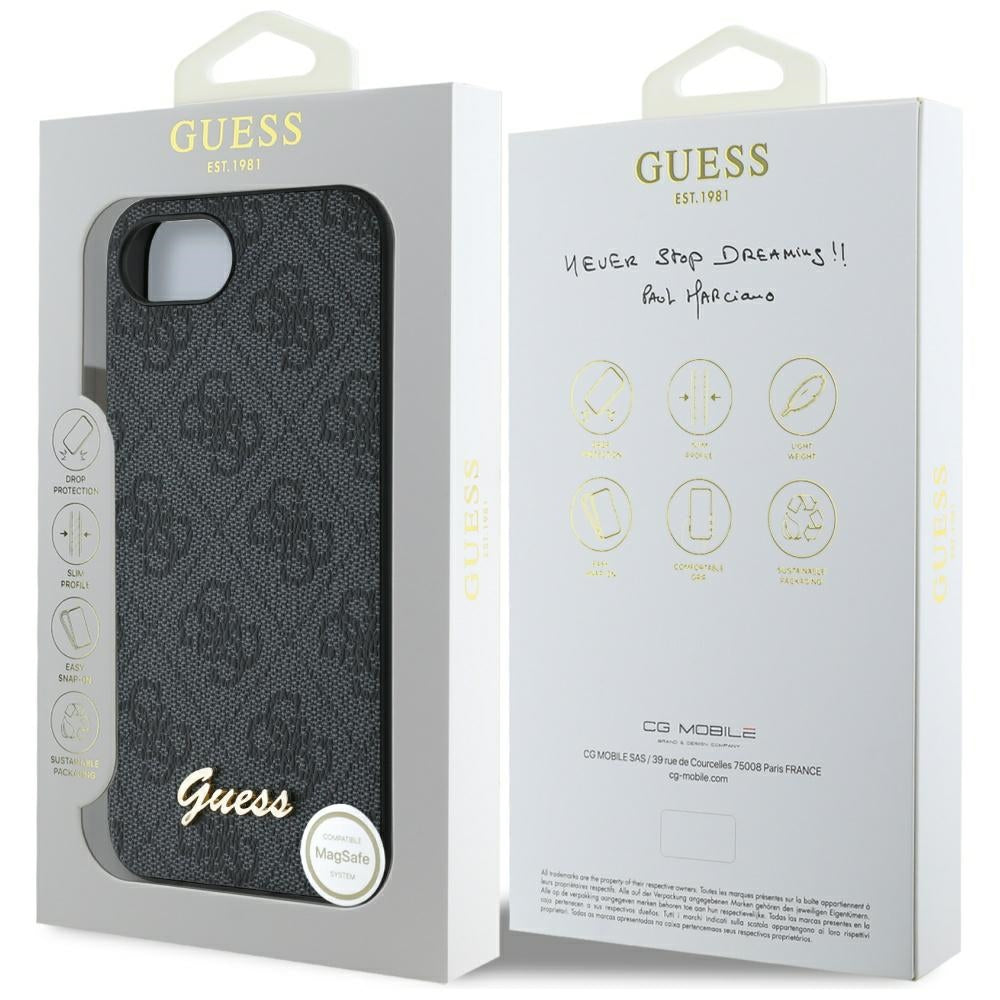 Калъф за Apple iPhone 17e / 16e, Guess, 4G Script Logo, Черен