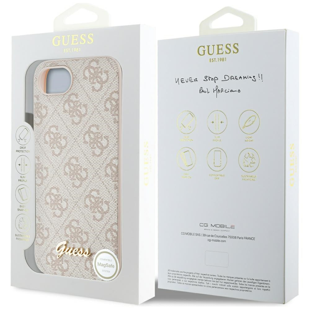 Калъф за Apple iPhone 17e / 16e, Guess, 4G Script Logo, Розов