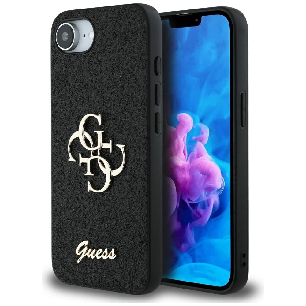 Калъф за Apple iPhone 17e / 16e, Guess, Fixed Glitter Big 4G, Черен
