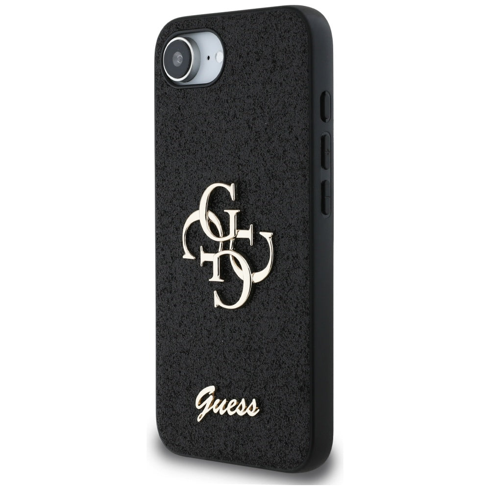 Калъф за Apple iPhone 17e / 16e, Guess, Fixed Glitter Big 4G, Черен