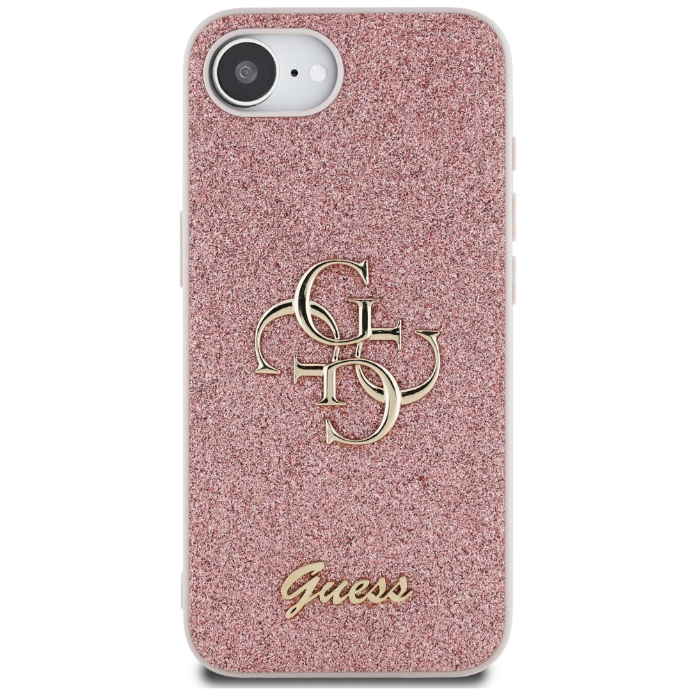 Калъф за Apple iPhone 17e / 16e, Guess, Fixed Glitter Big 4G, Розов