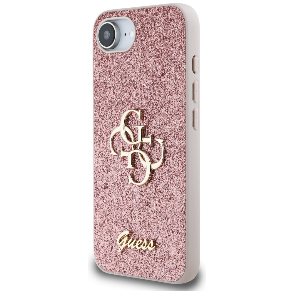 Калъф за Apple iPhone 17e / 16e, Guess, Fixed Glitter Big 4G, Розов