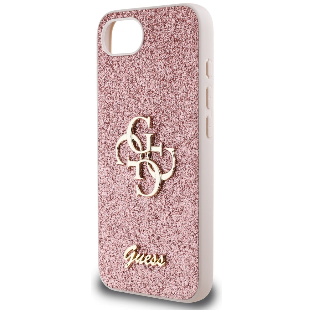 Калъф за Apple iPhone 17e / 16e, Guess, Fixed Glitter Big 4G, Розов