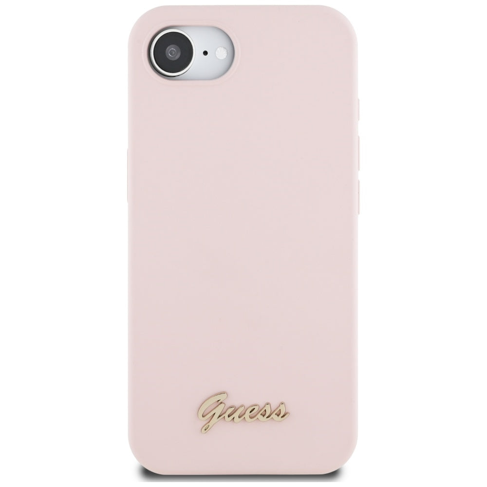 Калъф за Apple iPhone 17e / 16e, Guess, Script Metal Logo, Розов