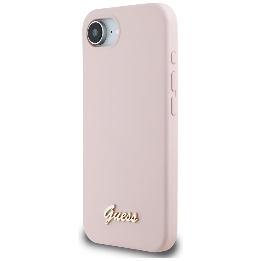 Калъф за Apple iPhone 17e / 16e, Guess, Script Metal Logo, Розов