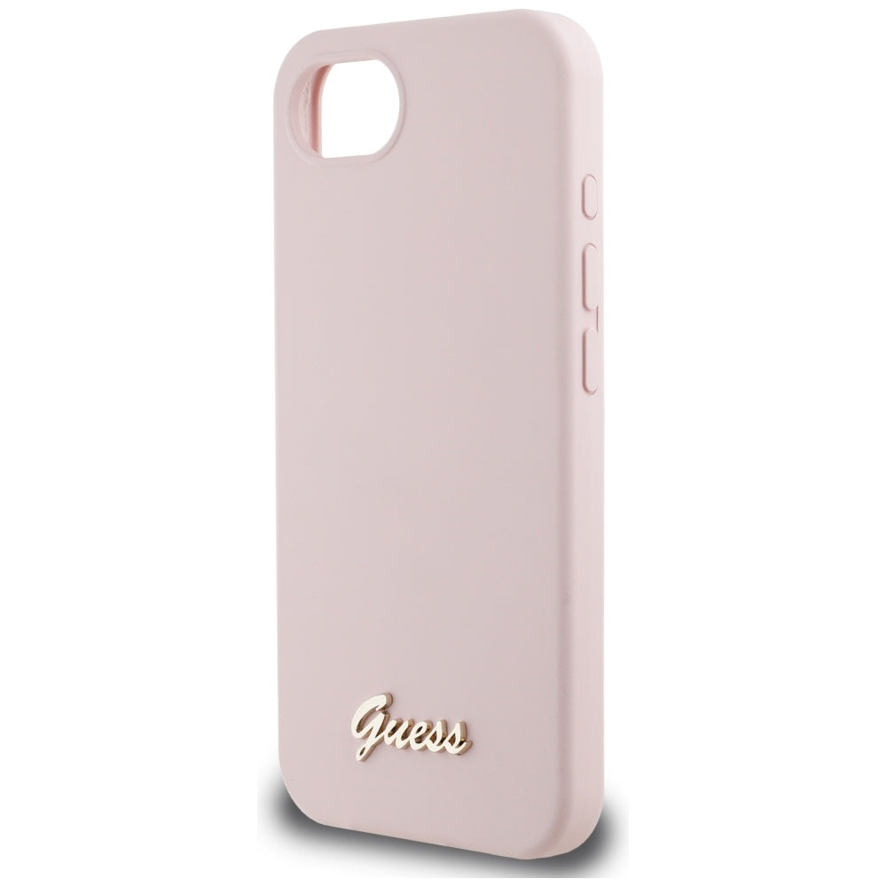 Калъф за Apple iPhone 17e / 16e, Guess, Script Metal Logo, Розов