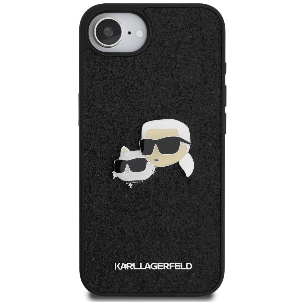 Калъф за Apple iPhone 17e / 16e, Karl Lagerfeld, Glitter Fixed Karl & Choupette's Heads, Черен