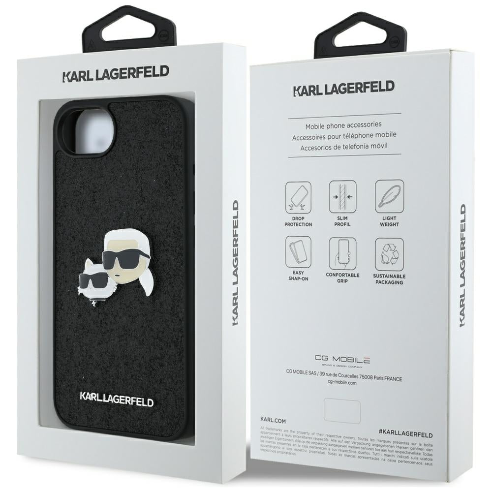 Калъф за Apple iPhone 17e / 16e, Karl Lagerfeld, Glitter Fixed Karl & Choupette's Heads, Черен