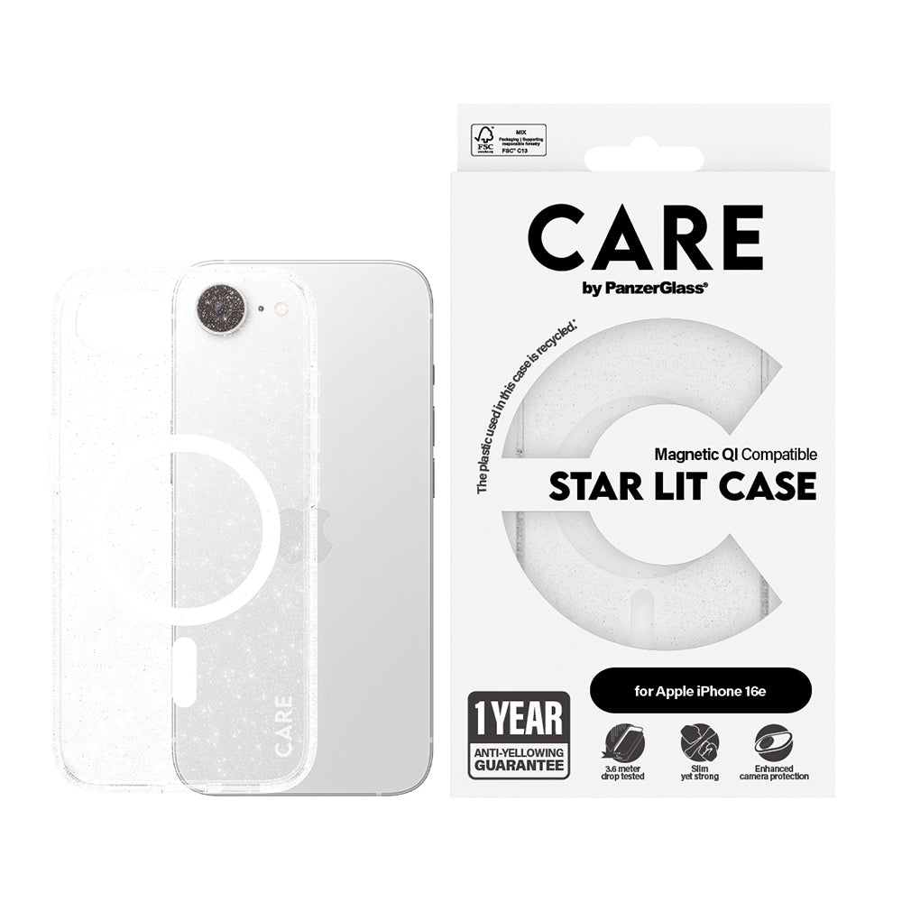 Калъф за Apple iPhone 17e / 16e, PanzerGlass, Care Urban Combat Star Lit, Прозрачен Бял