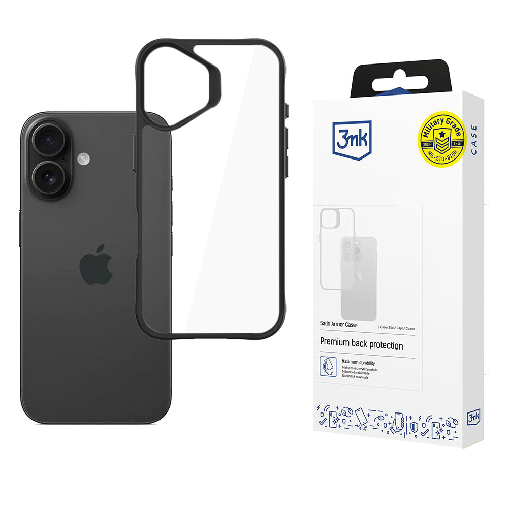 Калъф за Apple iPhone 17, 3MK, Satin Armor Case+, Черен