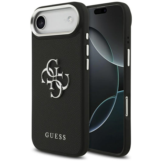 Калъф за Apple iPhone 17 Air, Guess, 4G Grained Big and Classic Logo, Черно Сребрист