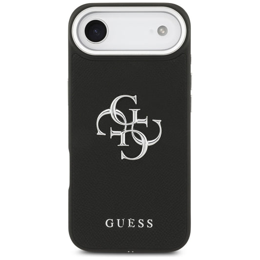 Калъф за Apple iPhone 17 Air, Guess, 4G Grained Big and Classic Logo, Черно Сребрист