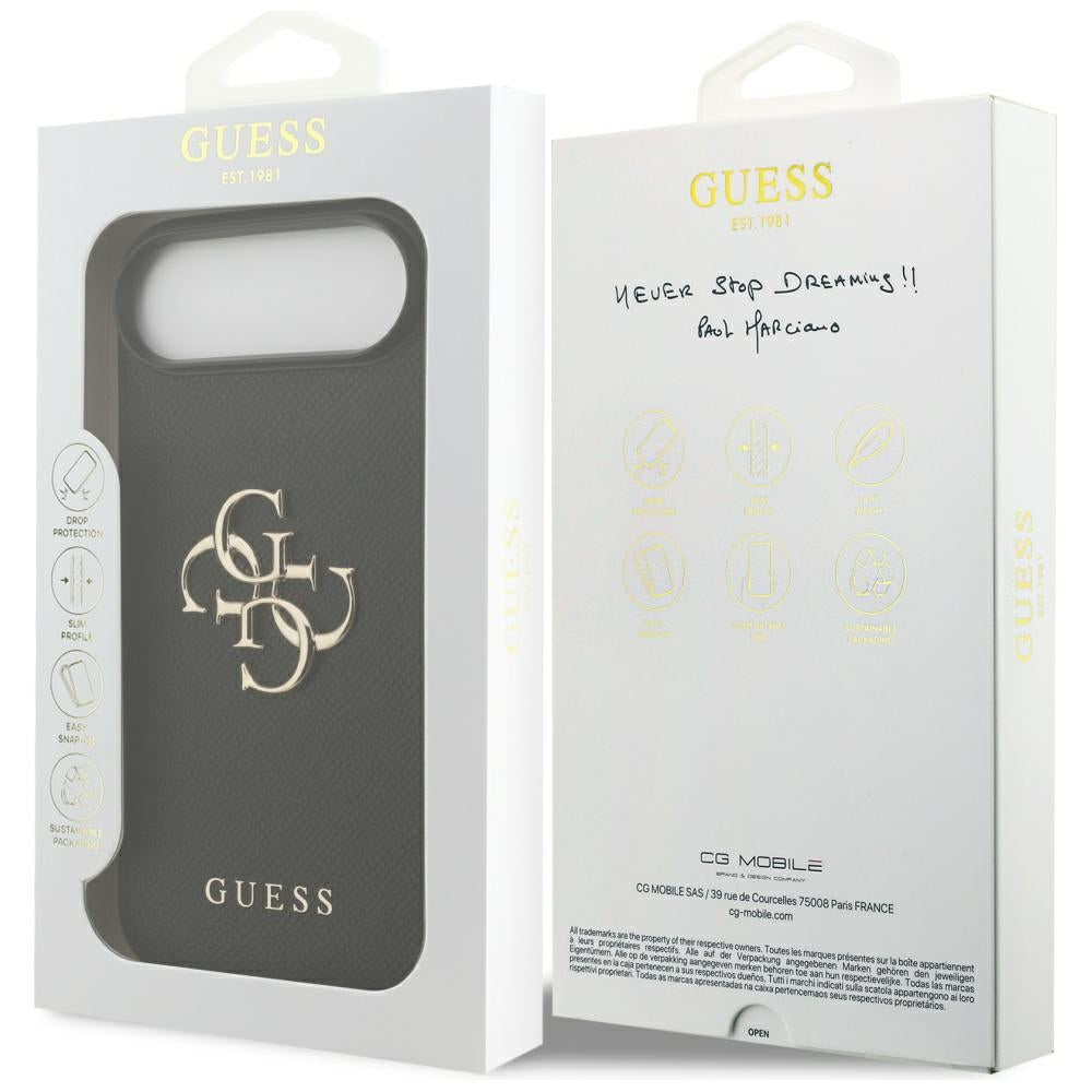 Калъф за Apple iPhone 17 Air, Guess, 4G Grained Big and Classic Logo, Черен