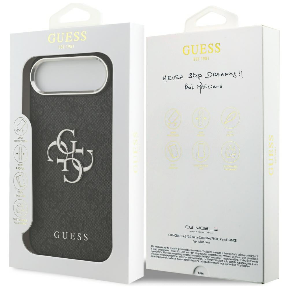 Калъф за Apple iPhone 17 Air, Guess, Big 4G Logo Classic, Черно Сребрист