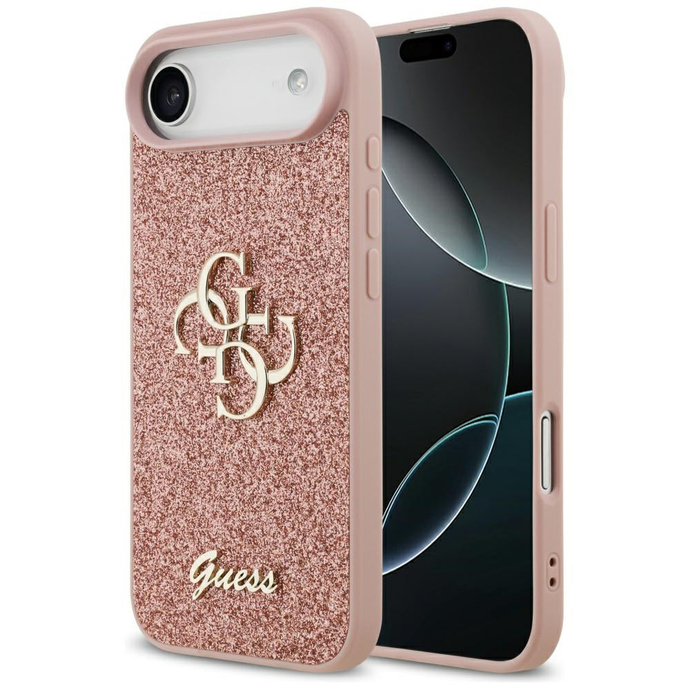 Калъф за Apple iPhone 17 Air, Guess, Fixed Glitter Big 4G, Розов