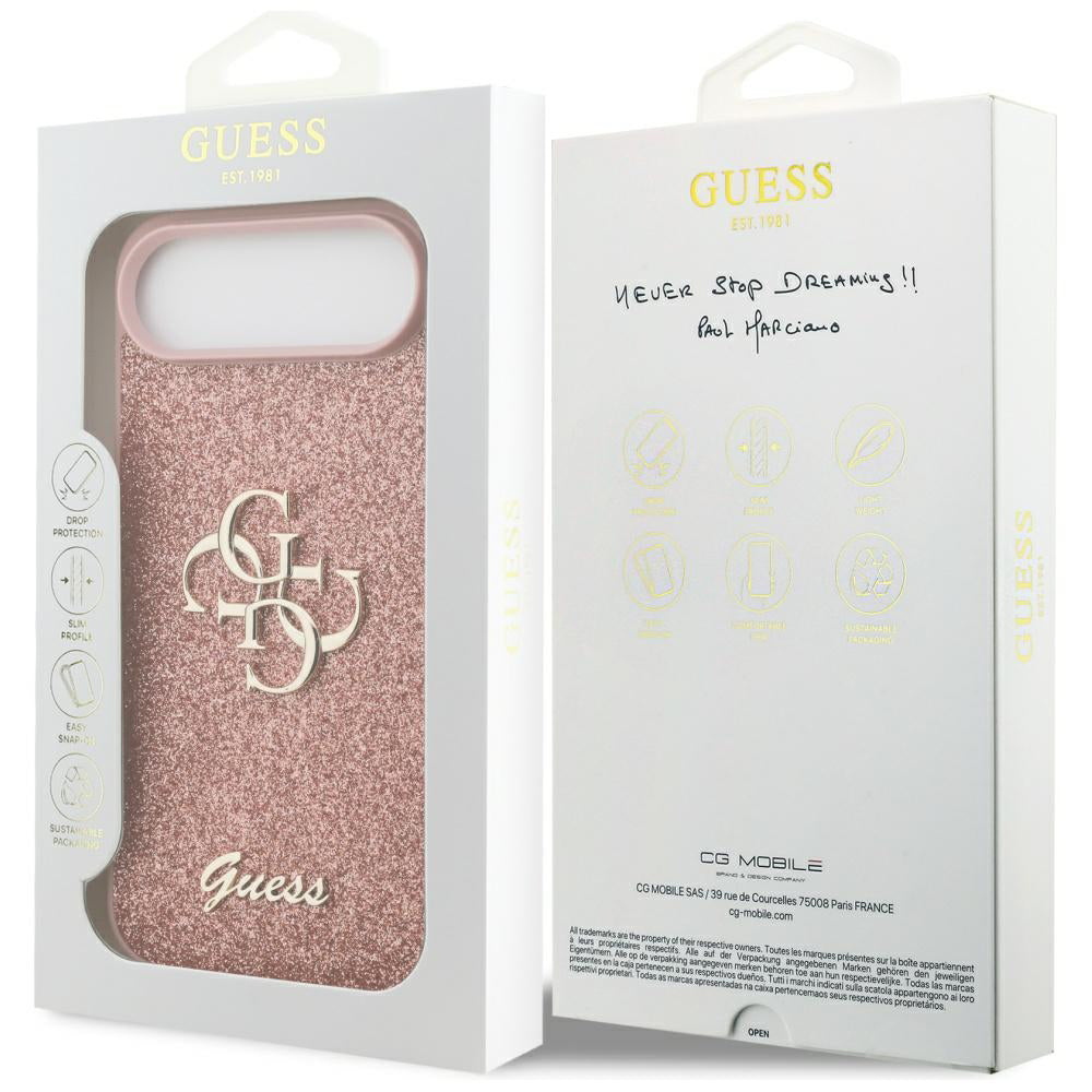 Калъф за Apple iPhone 17 Air, Guess, Fixed Glitter Big 4G, Розов