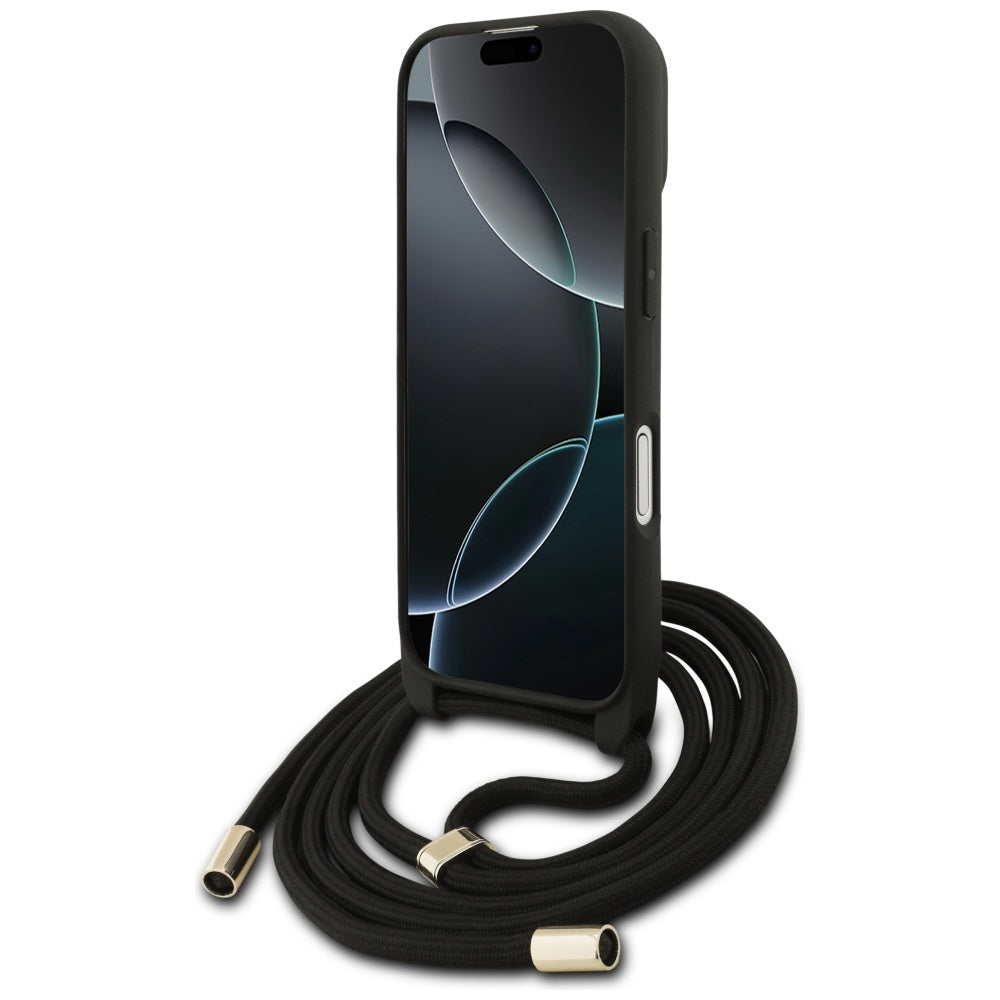 Калъф за Apple iPhone 17, Guess, 4G CBDY Big Logo with Cord Strap, Черен