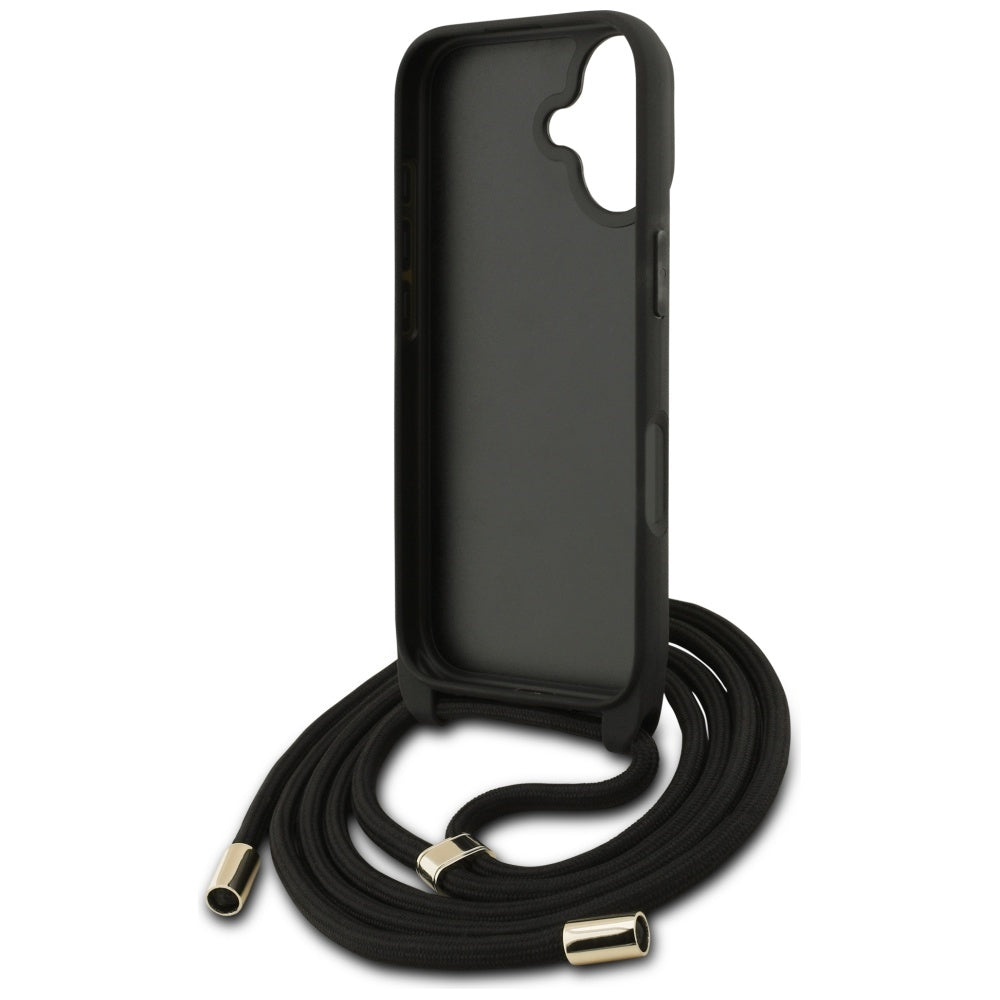 Калъф за Apple iPhone 17, Guess, 4G CBDY Big Logo with Cord Strap, Черен