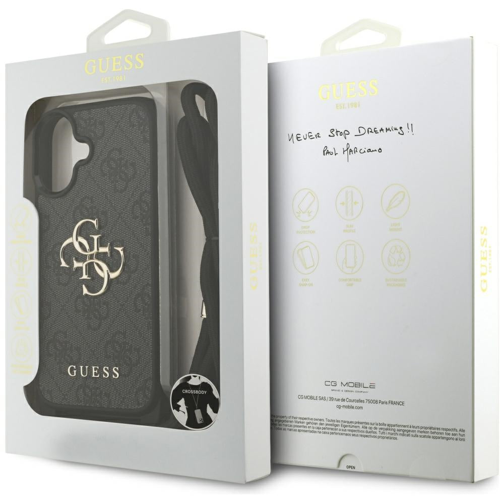 Калъф за Apple iPhone 17, Guess, 4G CBDY Big Logo with Cord Strap, Черен