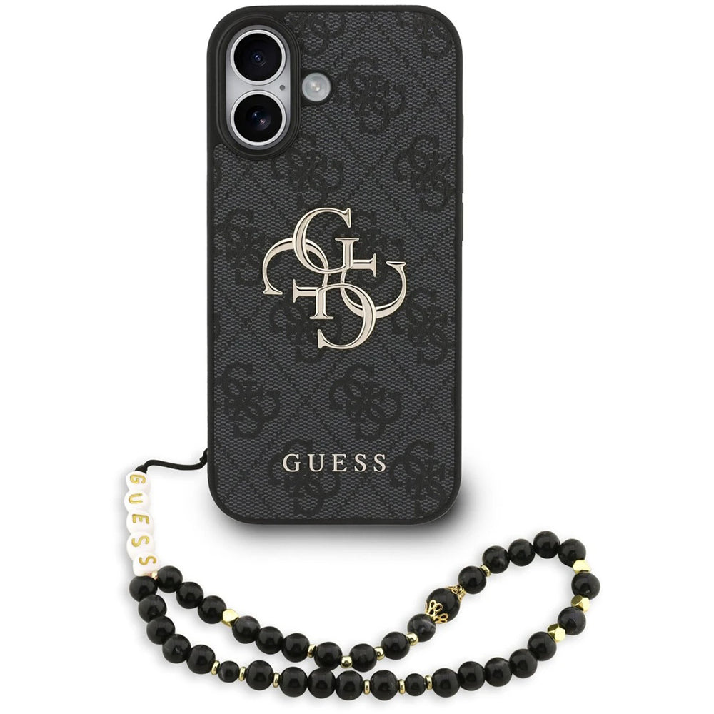 Калъф за Apple iPhone 17, Guess, 4G Classic Logo with Strap, Черен
