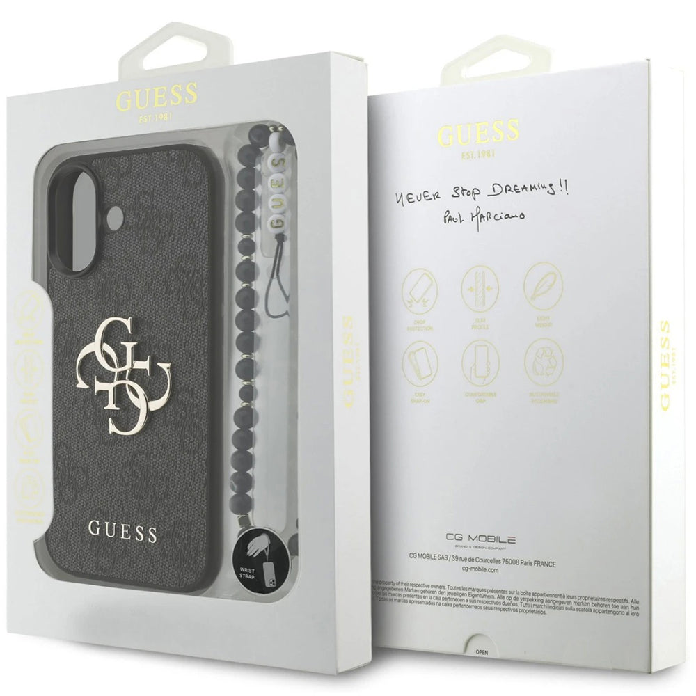 Калъф за Apple iPhone 17, Guess, 4G Classic Logo with Strap, Черен